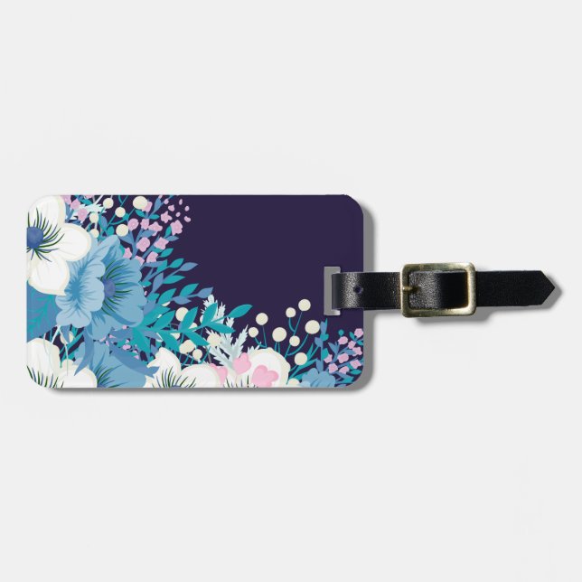 Etiqueta De Bagagem Marinho Azul Floral (Frente Horizontal)