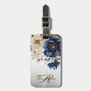 Etiqueta De Bagagem Marinho Azul Ouro Branco Prata Floral