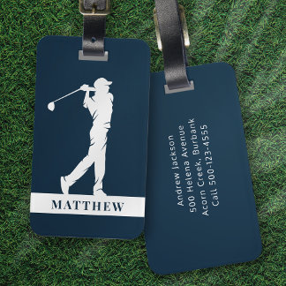 Etiqueta De Bagagem Marinho Azul Personalizado Monograma Golfer