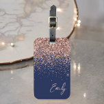 Etiqueta De Bagagem Marinho Azul Rosa Dourado Blush Cor-de-rosa brilha<br><div class="desc">Azul marinho e Rosa Dourado - Etiqueta de Saco de Bagagem rosa brilhante com brilho rosado Monograma. Isto faz o doce doce presente de 16 anos,  casamento,  chá de panela,  chá de fraldas ou festa de solteira para alguém viajando de estilo.</div>
