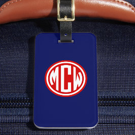 Etiqueta De Bagagem Marinho Azul Vermelho Círculo Branco Monograma DIY