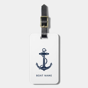 Etiqueta De Bagagem Marinho Blue Anchor Boat Name Náutico Personalizad
