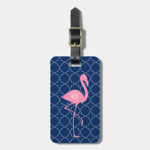Etiqueta De Bagagem Marinho cor-de-rosa Quatrefoil do flamingo do