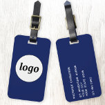 Etiqueta De Bagagem Marinho de logotipo minimalista Promocional azul e<br><div class="desc">Design de logotipo simples para sua empresa. Substitua o logotipo e os detalhes por você e altere a cor de fundo na ferramenta design para personalizar. Ideal como um item de promocional para fornecer a clientes,  clientes e funcionários,  e para viagens de negócios e apresentações comerciais.</div>