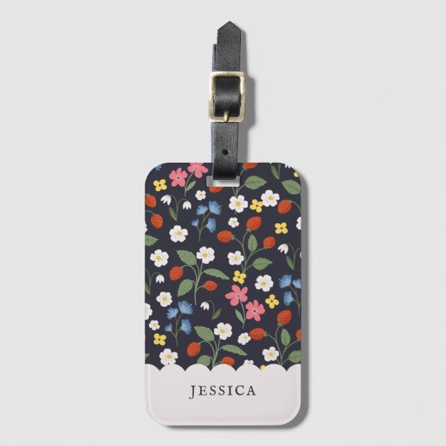 Etiqueta De Bagagem marinho de padrão de morango (Frente Vertical)