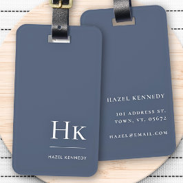 Etiqueta De Bagagem Marinho Elegante Simples Monograma Moderno Branco 