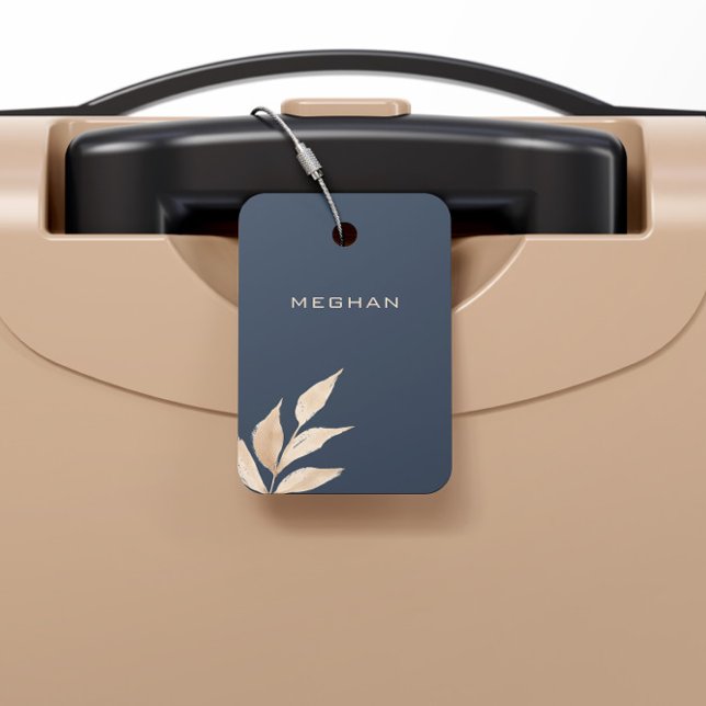 Etiqueta De Bagagem Marinho Mínimo de Folha Dourada Azul (Criador carregado)