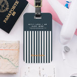 Etiqueta De Bagagem Marinhos | Monograma do moderno cavalheiro<br><div class="desc">Adicione as informações de contato à parte traseira ou escolha remover. O fato de marinho de pinstripes é um grampeador clássico de roupa masculina. Jogue um brejo de laranja para uma tomada moderna desta estética para se destacar da multidão. As greves continuam a ser tão populares hoje como são há...</div>