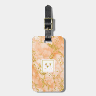 Etiqueta De Bagagem Mármaco Laranja Elegante Monograma Faux Glitter D