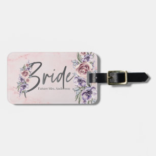 Etiqueta De Bagagem Mármore cor-de-rosa personalizado floral da