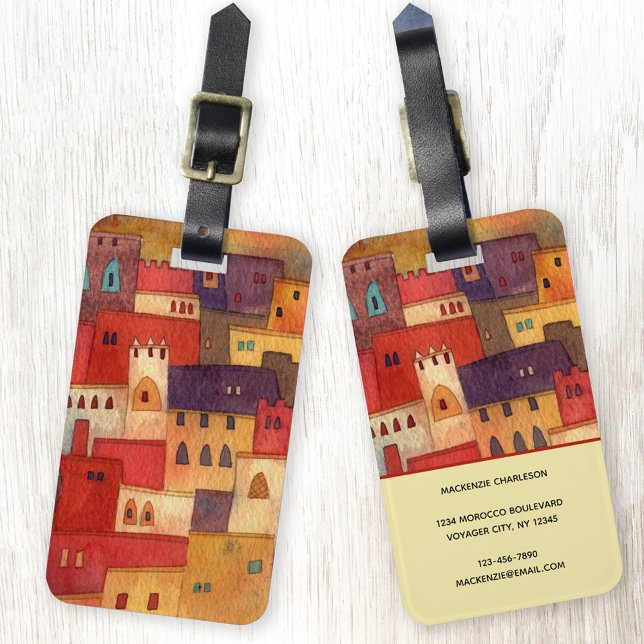Etiqueta De Bagagem Marrocos Watercolor (Morocco watercolor personalized luggage tag)