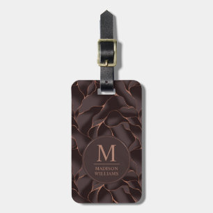 Etiqueta De Bagagem Marrom Chocolate & Dourado Rosa Padrão de Onda Abs