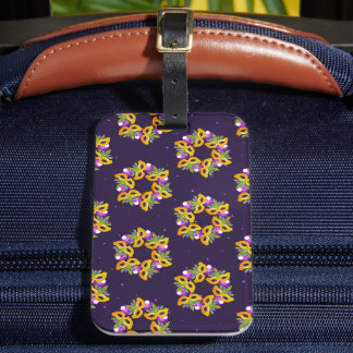 ETIQUETA DE BAGAGEM MÁSCARAS DE GRAS MARDI DOURADAS DE PURPAS VERDE