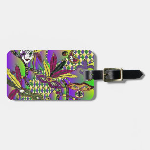 Etiqueta De Bagagem Máscaras de penas psicodélicas de Mardi Gras