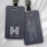 Etiqueta De Bagagem Masculina De Monograma De Couro Azul<br><div class="desc">Um design de monograma ousado</div>