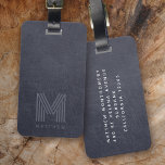 Etiqueta De Bagagem Masculina De Monograma De Couro Azul<br><div class="desc">Um design de monograma ousado</div>