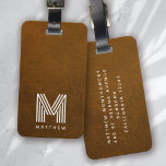 Etiqueta De Bagagem Masculina De Monograma De Couro Castanho<br><div class="desc">Um design de monograma ousado</div>