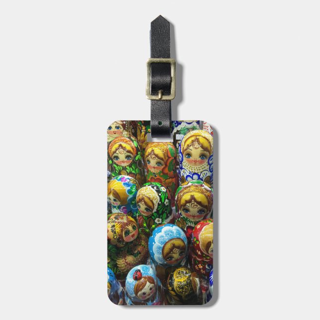 Etiqueta De Bagagem Matryoshka Dolls Souvenir Kiosk Foto Viagem (Frente Vertical)