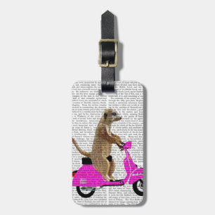 Etiqueta De Bagagem Meerkat em Moped Rosa