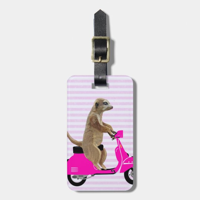 Etiqueta De Bagagem Meerkat em rosa mopado 2 (Frente Vertical)