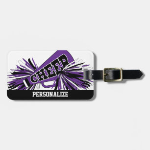 Etiqueta De Bagagem Megafone Cheerleader roxo, branco e preto
