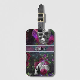 Etiqueta De Bagagem Meia-noite Silver Gothic Witold Skull e Rosas Lugg