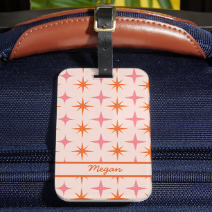 Etiqueta De Bagagem Meio século Retro Starbursts Cor-de-rosa Laranja P