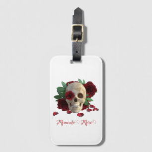 Etiqueta De Bagagem Memento Mori. Caveira com rosas vermelhas