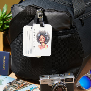 Etiqueta De Bagagem Menina Afro com Borboleta em Aquarela Personalizad