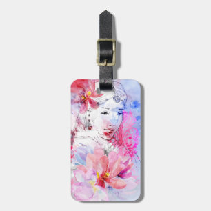 Etiqueta De Bagagem Menina bonita com um buquê das flores