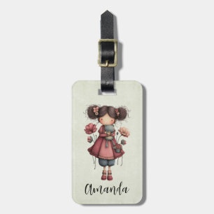 Etiqueta De Bagagem Menina com Boneca de Sapo Fofa e Caprichosa