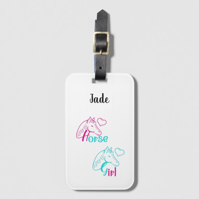 Etiqueta De Bagagem Menina de Cavalo em Rosa e Turquesa (Frente Vertical)
