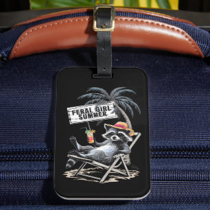 Etiqueta De Bagagem Menina Feral Verão Praia Guaxinim Engraçado