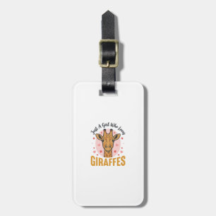 Etiqueta De Bagagem Menina Que Ama Girafas Design de Gravura Vintage_1