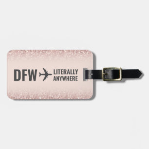 Etiqueta De Bagagem Menina Rosa Dourada Glitter Código de Aeroporto P