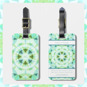 Etiqueta De Bagagem Menina verde-magia verde-Bonito azul-monograma