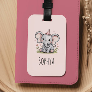 Etiqueta De Bagagem Meninas Elefante Rosa Fofo Crianças
