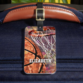 Etiqueta De Bagagem Meninas Esportivas Basquete roxo rosa pia o nome d