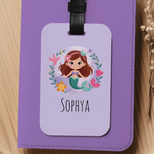 Etiqueta De Bagagem Meninas Linda Mermaid Roxa Crianças