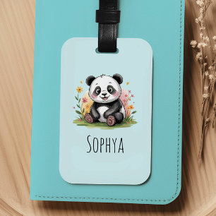 Etiqueta De Bagagem Meninas Urso Panda Azul Fofo Infantil