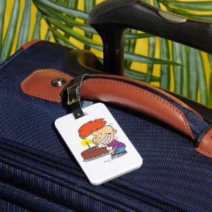 Etiqueta De Bagagem Menino de Desenho Animado Divertido com Bolo de An