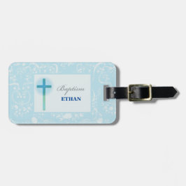 Etiqueta De Bagagem Menino de Renda Azul Batismo