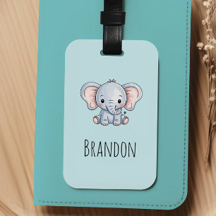 Etiqueta De Bagagem Meninos Azul Elefante Fofo Crianças