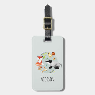 Etiqueta De Bagagem Meninos Da Floresta De Cores Aquáticas Cóteas No