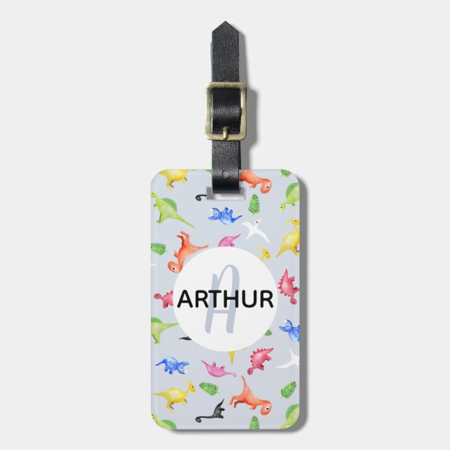 Etiqueta De Bagagem Meninos Meninos Com Padrões De Dinossauro Bonitos  (Frente Vertical)