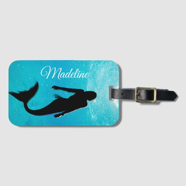 Etiqueta De Bagagem Mermaid Black Blue Summer Viagem Moderna (Frente Horizontal)