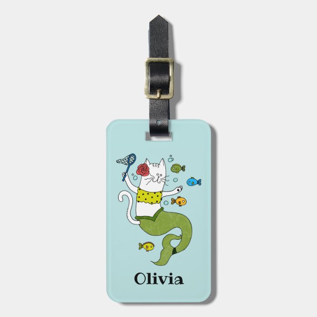 Etiqueta De Bagagem Mermaid Cat Personalizada (Frente Vertical)