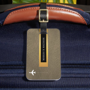 Etiqueta De Bagagem Metais Dourados E Couros Elegantes Viajantes Monog