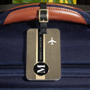 Etiqueta De Bagagem Metais Dourados E Couros Elegantes Viajantes Monog