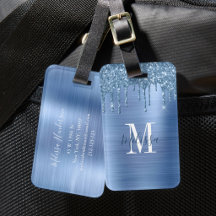 Metal Brushed com Gotejamento de Brilho Azul Monog